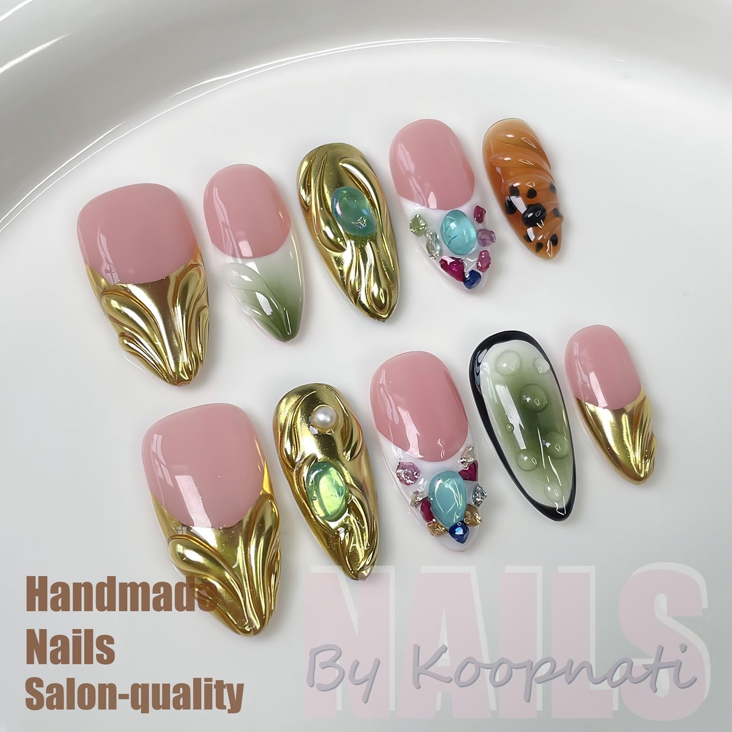 Handmade Press On Nails Short Almond Red Homemade Press On Nails French Tip With 3D Design Fake Nail Art For Women M