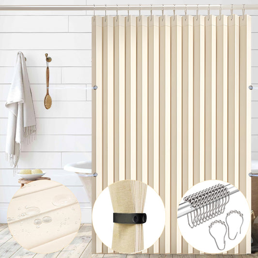 South to East Waterproof Shower Curtain for Bathroom, Folding Fabric Shower Curtain with Magnets, No Liner Required, 72x72 Inch Heavy Duty Thick Magnetic Shower Curtains, Stainless Steel Hooks, Beige
