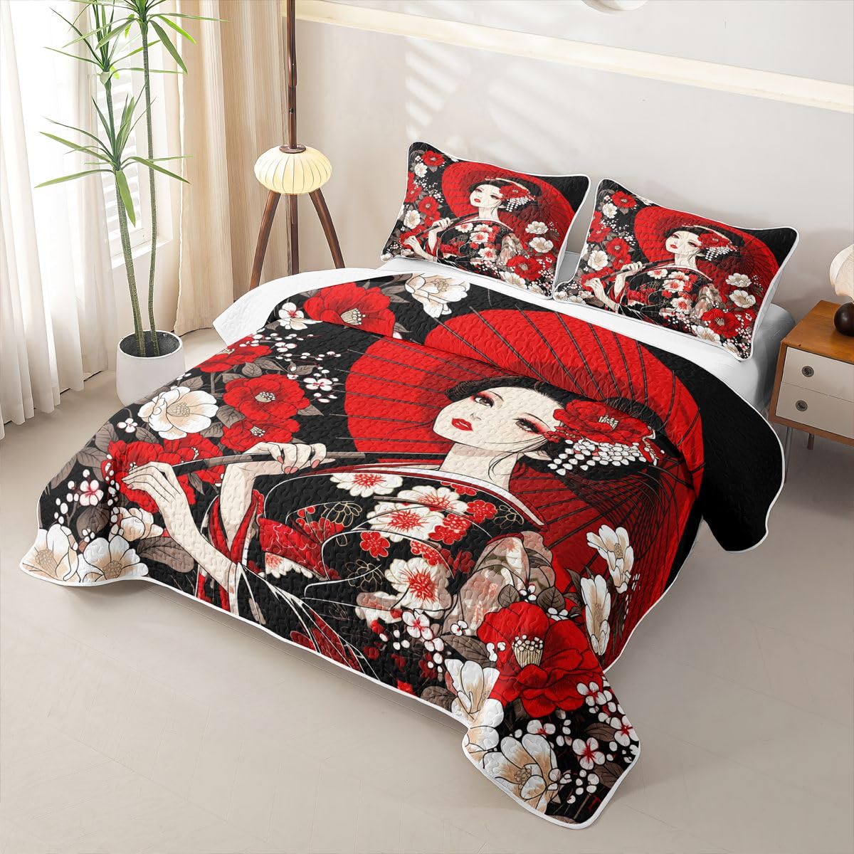 Erosebridal Japanese Quilt Twin Size - Geisha Bedspread Japan Women Bed Coverlet with 1 Pillowcase