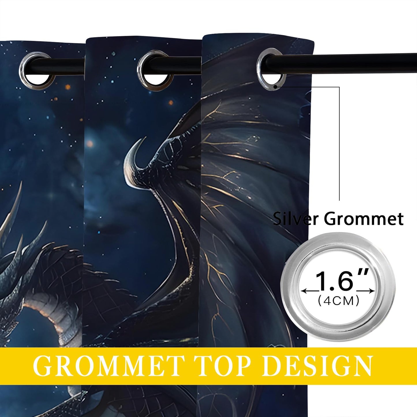Dragon Blackout Curtains for Girls Boy Home Decor, Magical Black White Dragon Galaxy Space Blue Grommet Thermal Insulated Drapes Darkening Window Curtain for Bedroom Living Room, 42 x 45 Inch