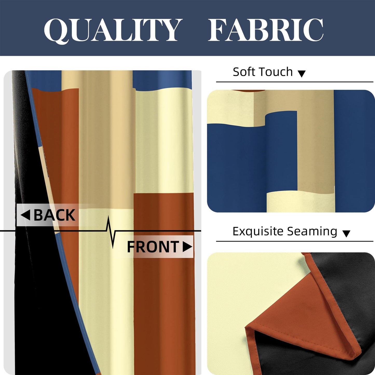 Tyrot Terracotta Blue 100% Blackout Curtains for Bedroom 84 inch Long 2 Panels Set Modern Abstract Geometric Black Out Curtains Insulated Room Darkening Window Drapes for Living Room, 52Wx84L
