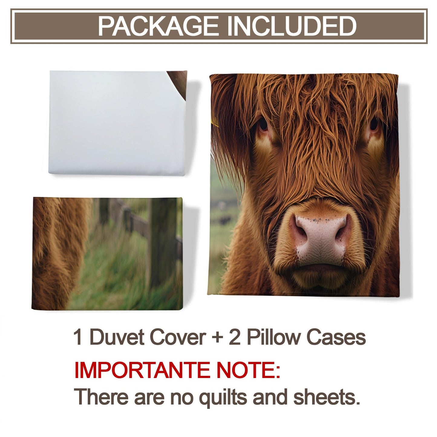 PAISUOQ Cow Print Duvet Cover King, Western Animals Comforter Cover with Zipper Ties, Highland Cattle Bedding Set, 3 Pieces with 2 Pillow Cases, Home Decor & Gifts