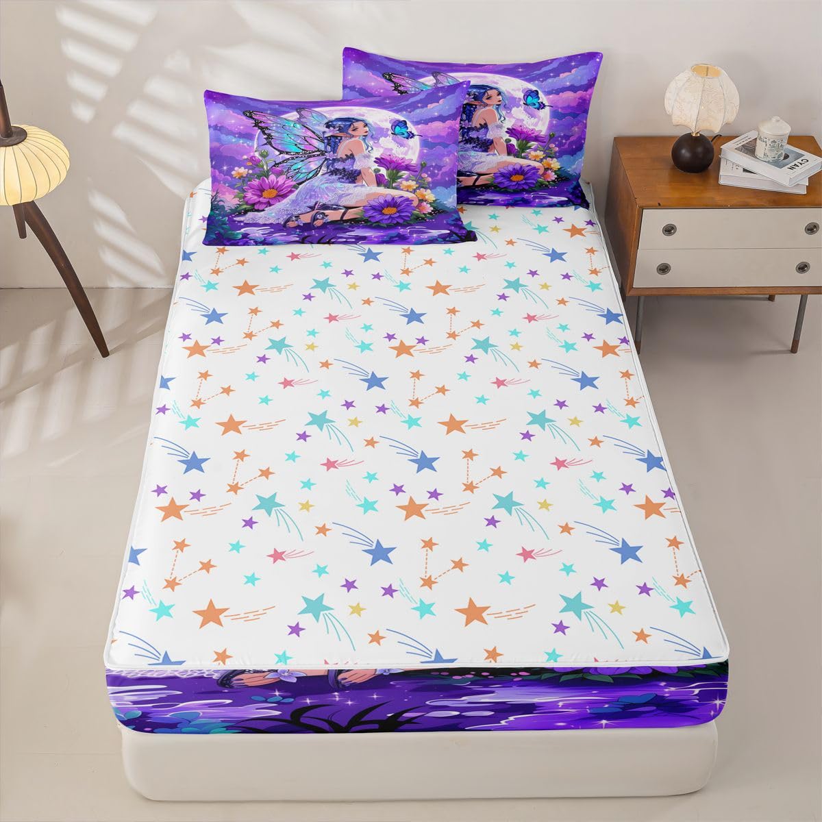 Erosebridal Floral Girly Zip Up Bedding Comforter Sets Twin Size, Butterfly Anime Girl Comforter in One Zipper - Romance Flowers Bedding Set with Pillowcases