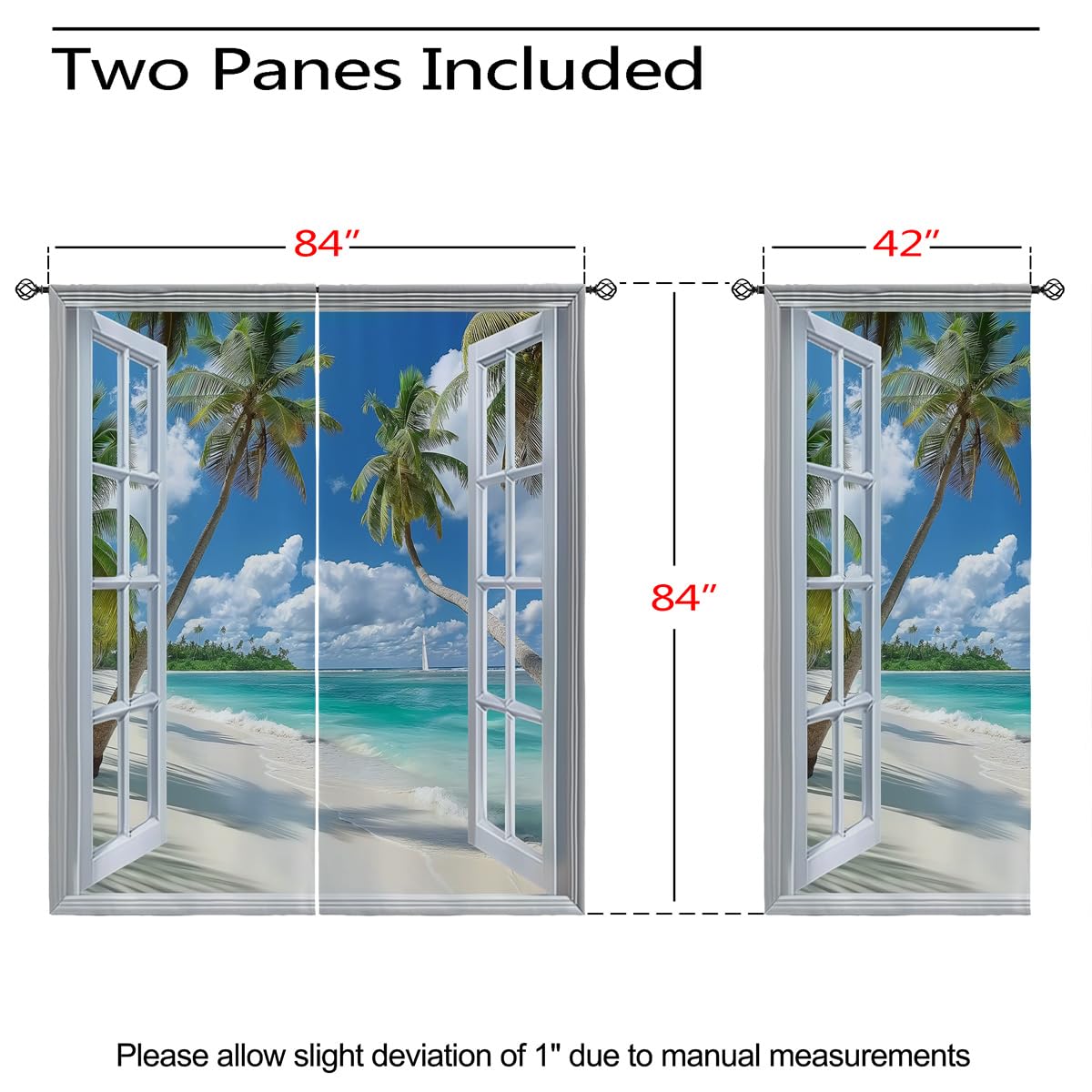 Beach Blackout Curtains for Girls Boys Teens Home Decor, Tropical Summer Scene Ocean Island Palm Tree Grommet Thermal Insulated Drapes Darkening Window Curtain for Bedroom Living Room, 84 x 84 Inch