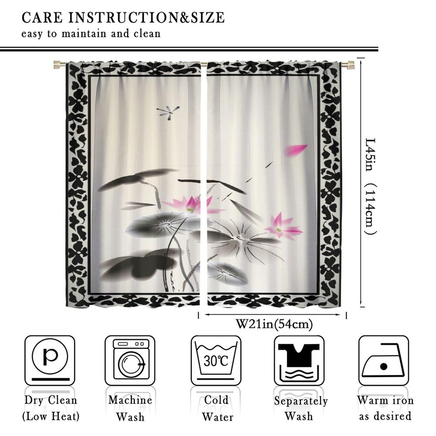JESTRONRY Japanese Window Curtains, Oriental Asian Chinese Traditional Ink Painting Lotus Flowers Illustration Art Thermal Insulated Curtains for Bedroom Living Room Office W42xL45in