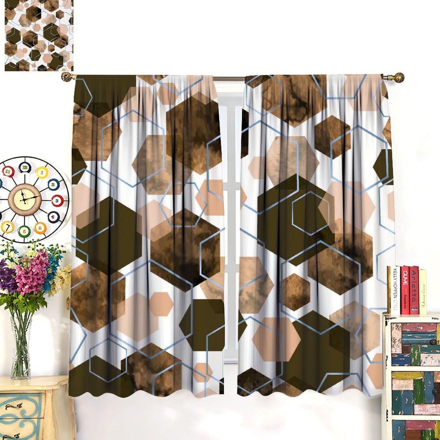 YCness Marble Curtains Modern Abstract Brown Geometric Art Printed Blackout Window Drapes for Bedroom Living Room Decor Fabric Set 2 Panel 42x45 Inch 80% Shading Rate