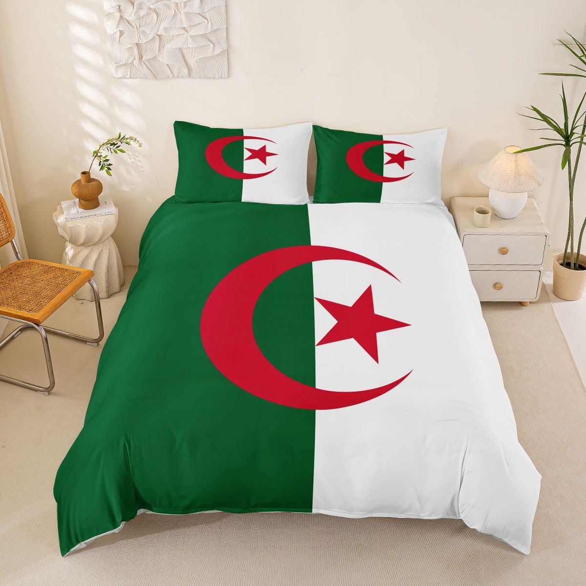 Feelyou Flag of Algeria Duvet Cover Full Size Boys Girls Algerian Bedding Set Breathable Soft International Flag Comforter Cover 3Pcs Soccer Sports Game Bedroom Decor