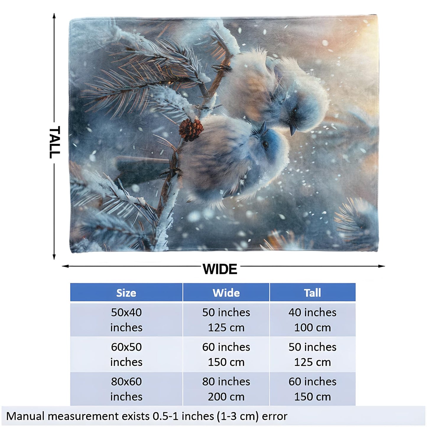 Winter Bird Throw Blanket for Girls Boys Kids Adults, 50x60 in, Cozy Flannel Blanket for Bedroom, Camping, Couch, Room Decor, Fuzzy Warm Soft Gifts