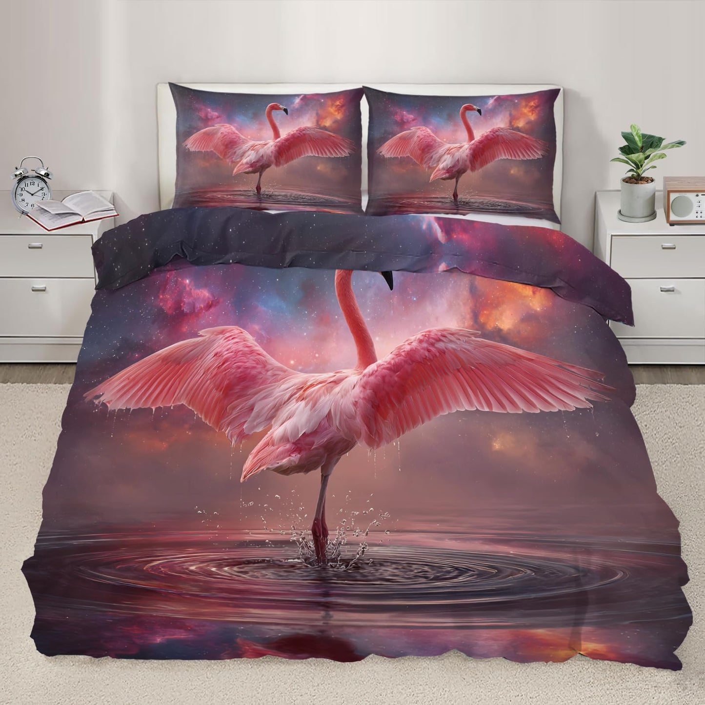 ZAOMIR Bird Duvet Cover Set Twin for Kids Teen, Cosmic Nebula Bird Bedding Set 3 Pieces,Soft Breathable Microfiber for Adult Women Men, Starry Sky Fantasy Duvet Cover with 2 Pillowcases