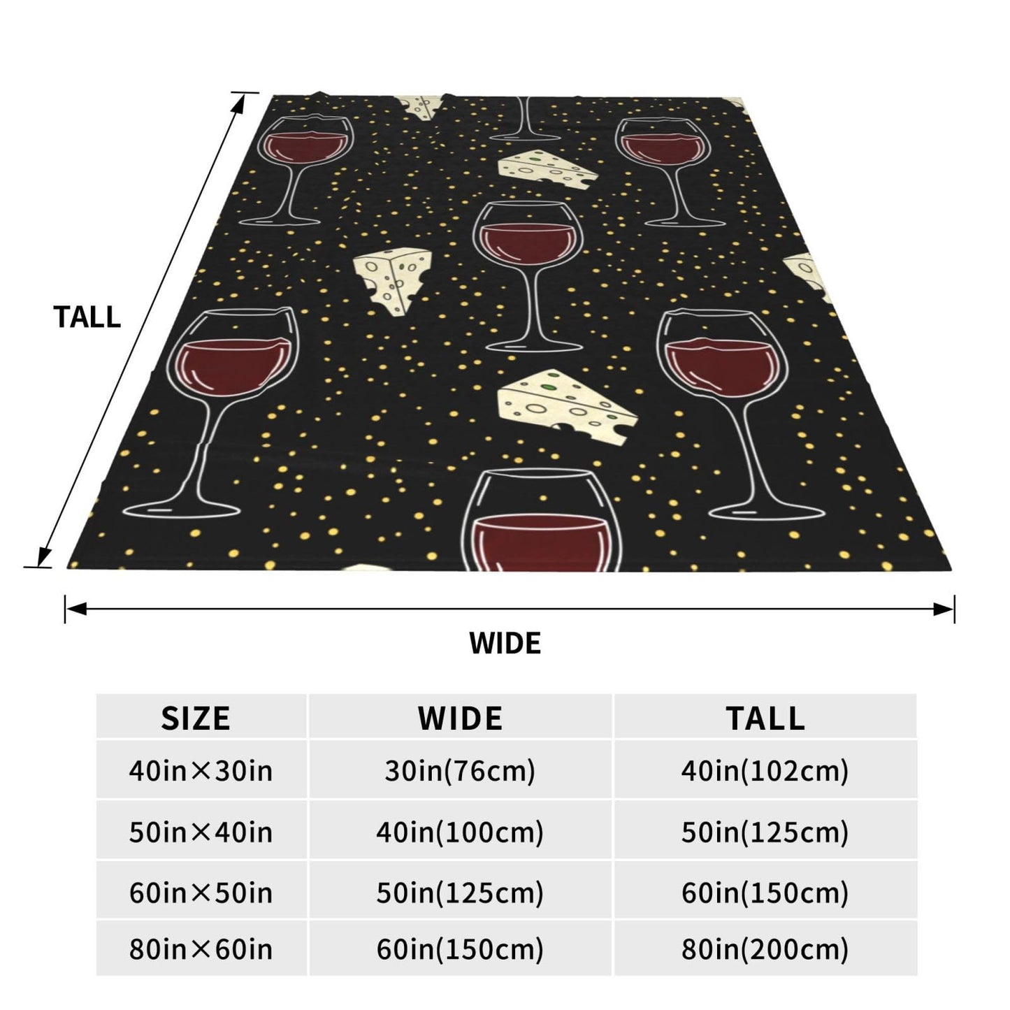 Fleece Throw Blanket for Couch, Wine Cheese Party Soft Fuzzy Cozy Blankets Warm Lightweight Flannel Throws for Bed, Sofa, Travel, All Seasons 50x40 Inches
