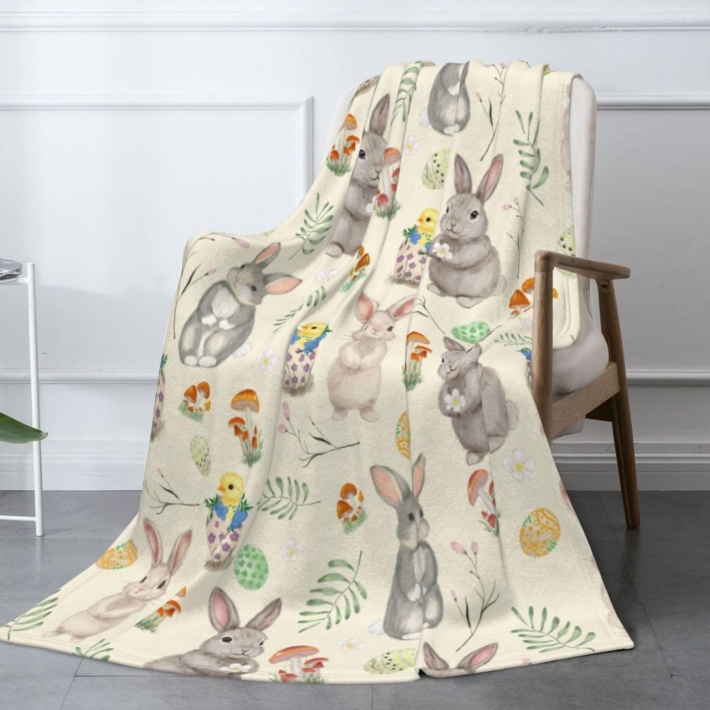 Cute Bunny Blanket 50"x40" Fuzzy Soft Cozy Happy Easter Day Eggs Throw Blankets Soft Throws Warm Lightweight Plush Fleece Throw Blanket for Kids Men Women Gift Bed Couch Sofa