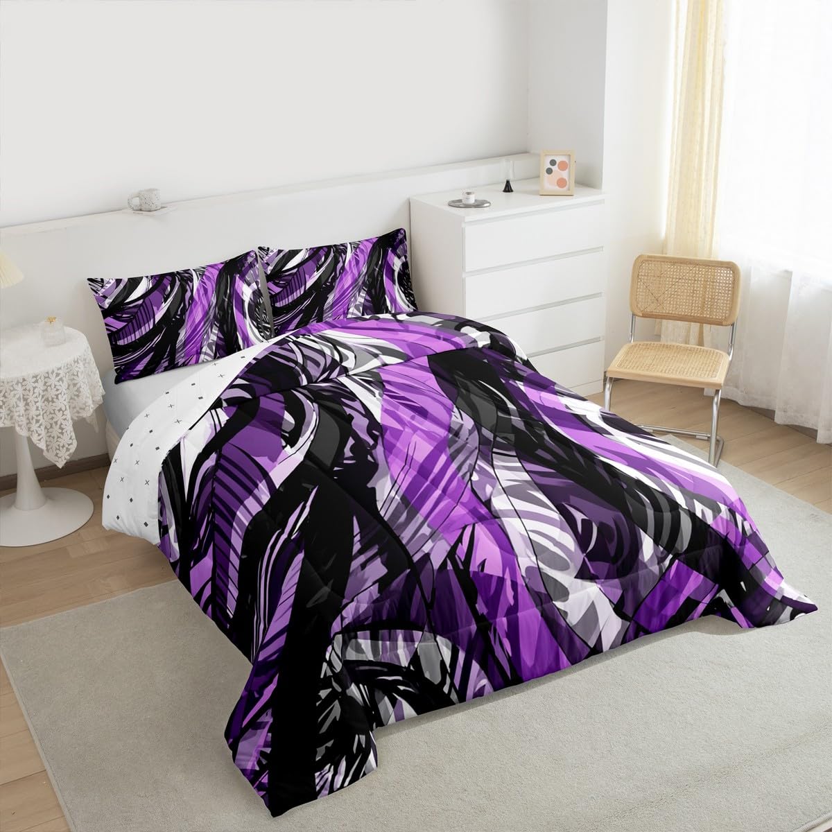 jejeloiu Modern Abstract Comforter Full Size Purple Stripes Black Gray Comforter Set for Boys Girls Adults Retro Spiral Geometric Bedding Set Room Decor Quilt 3Pcs Boys