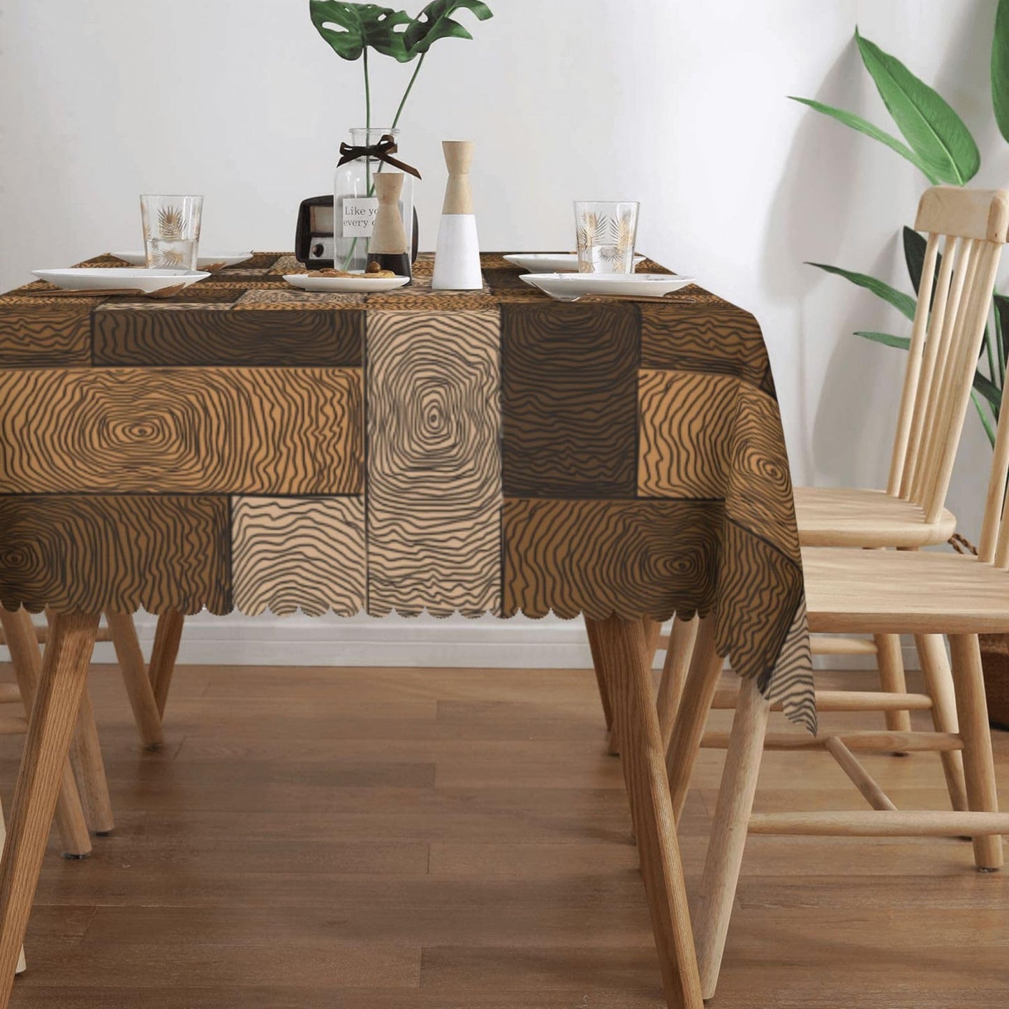 DANSICUINI Brown Beige Rectangle Tablecloth Parquet Pattern Table Cloth Wooden Style Rectangular Tablecloth Table Cover for Dining Kitchen Party 54 x 72 Inch