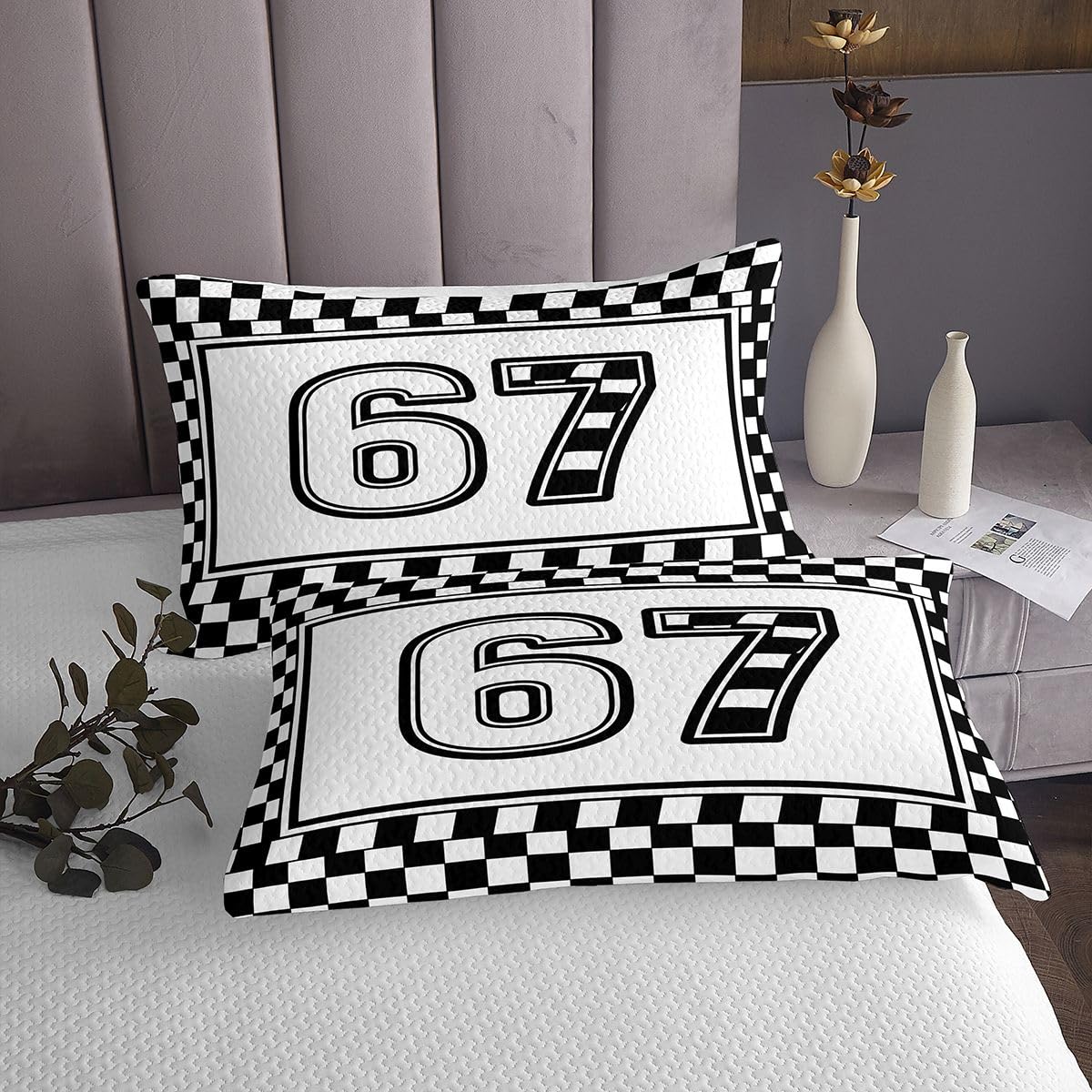 jejeloiu 6 7 Bedspread King Size Six Seven 6 7 Coverlet Set Geometric Quilted Coverlet for All Season with 2 Pillowcases Modern Abstract Art Microfiber Lightweight Six Seven