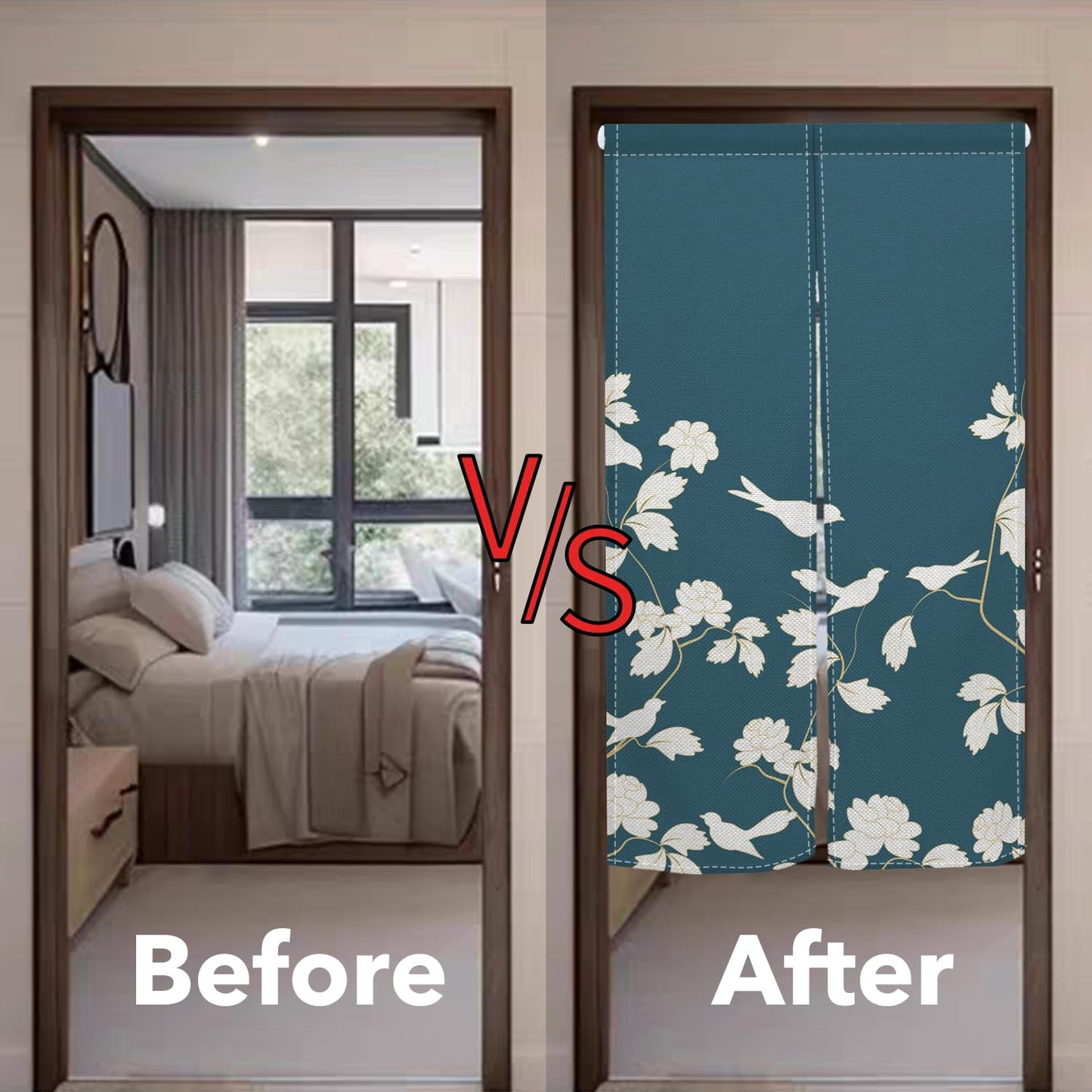 Leowefowa Japanese Noren Doorway Curtain Long Style Door Curtain Tapestry Chinese Printing Feng Shui Window Treatment for Hanging Room Divider Kitchen Home Decor (White, Birds), 33.5"x 70.9"