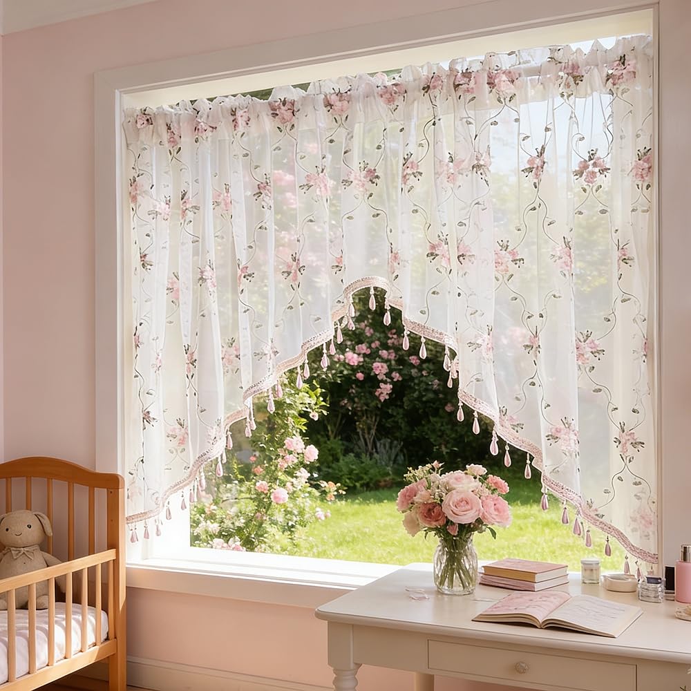 1PC Victorian Style Floral Sheer Swag Curtain Valance for Arched Door