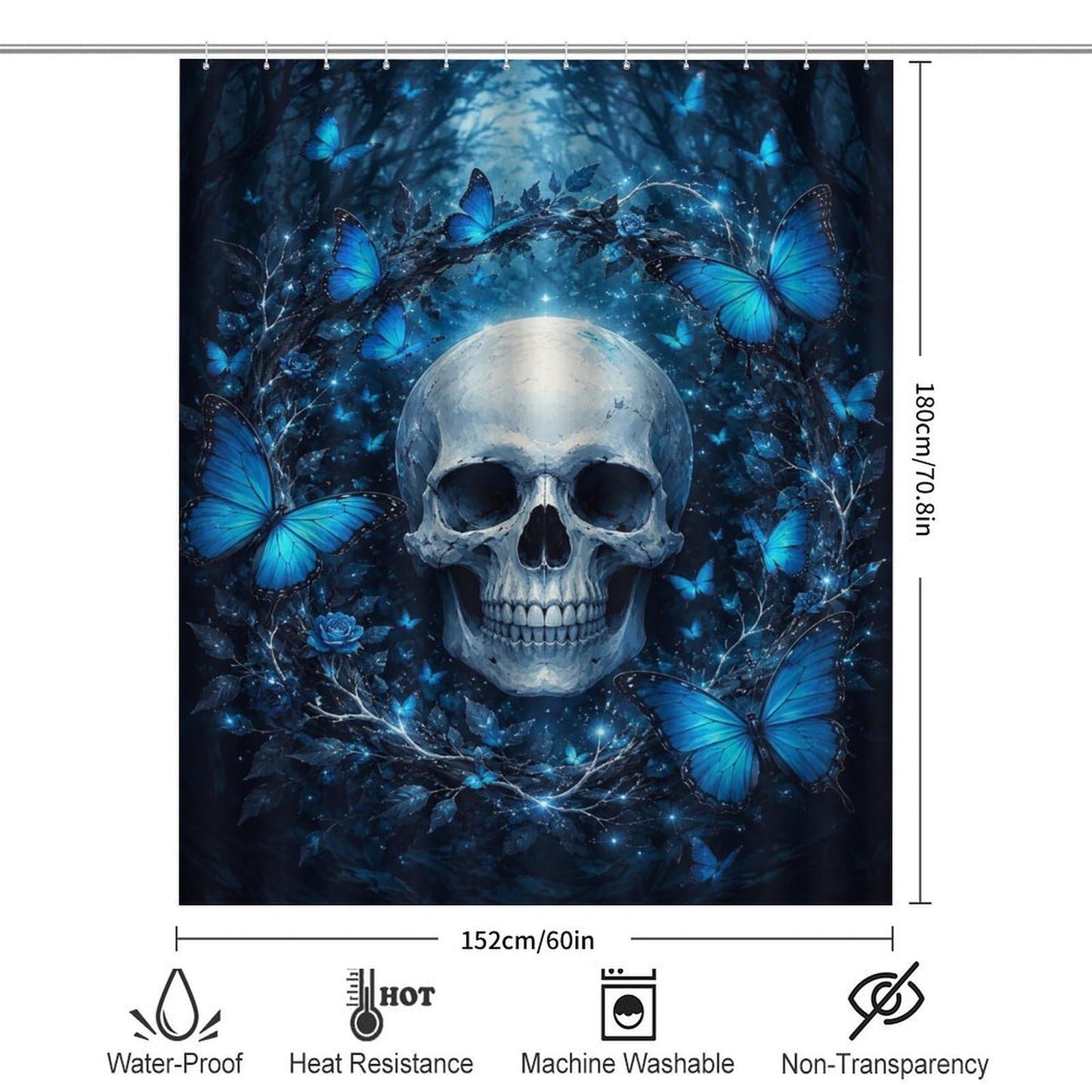 bladesgsd Blue Mystical Skull Forest Shower Curtain with 12 Hooks 60x72Inch, Polyester Bathroom Curtain, Privacy Shower Curtain for Bathtub, Shower Stall, Apartment, Guest Bathroom