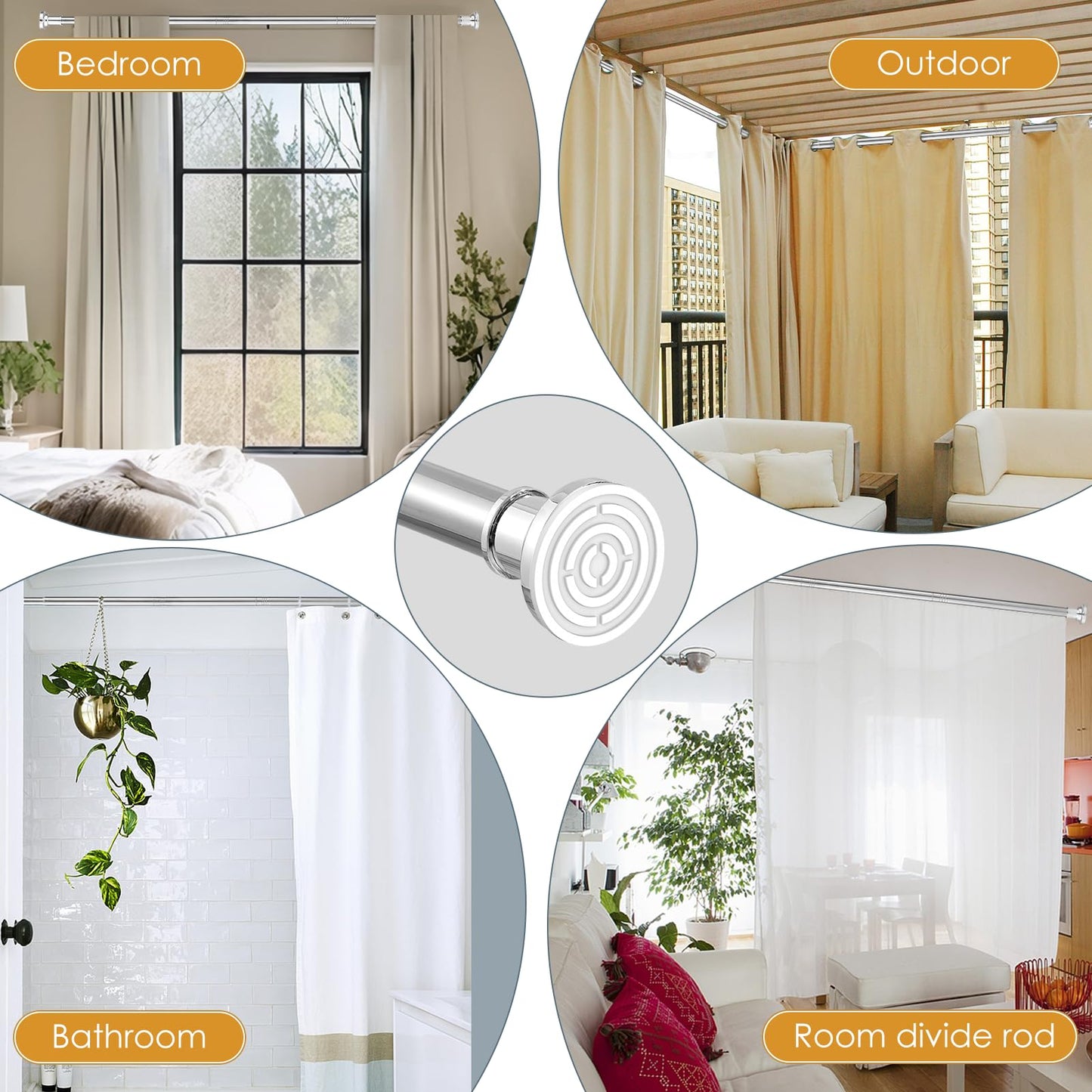 Silver Long Curtain Rod Tension Shower Curtain Rods 30 to 120 inch Adjustable Heavy Duty Rods for Bathroom Windows Outdoor Spliced Telescopic Design No Drill No Slip Stainless Steel