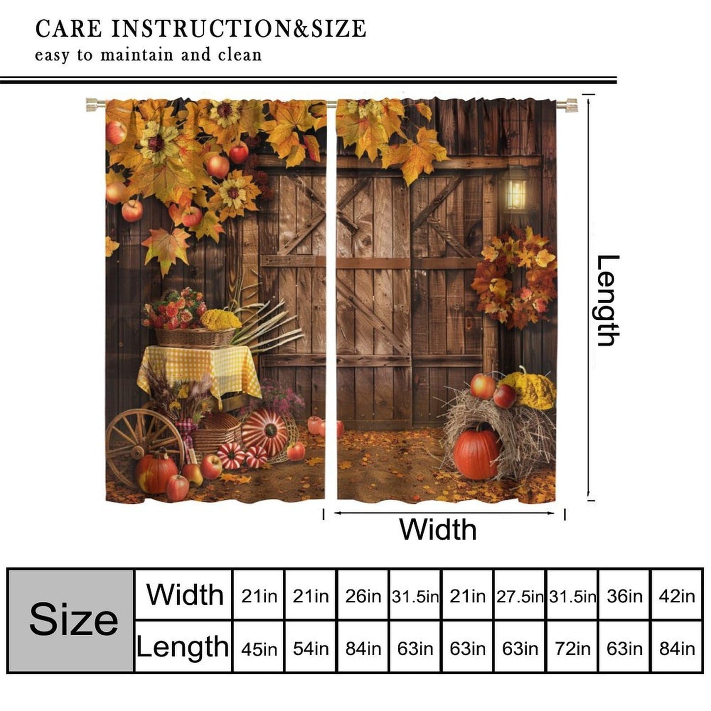 Nanacur Thanksgiving Curtains, Fall Rustic Vintage Farmhouse Barn Wooden Door Print Rod Pocket Window Treatments Drapes for Kitchen Bedroom Living Room 41" W X 45" L (No Blackout)