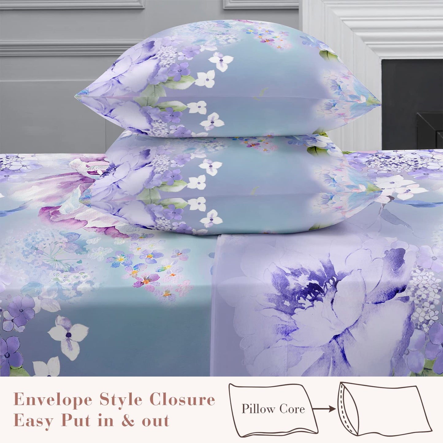 YIYEA Queen Sheet Set, Luxury 1800TC Hotel Quality Double Brushed Microfiber Floral Bed Sheets for Queen Size Bed, Extra Soft, Deep Pocket, Shrinkage and Fade Resistant, 4PC (Queen)
