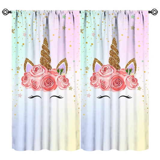 YCness Girls Unicorn Curtains Ombre Rainbow Pink Art Printed Window Drapes for Kids Children Nursery Playroom Room Decor Fabric Set 2 Panel 42x45 Inch 30% Shading Rate