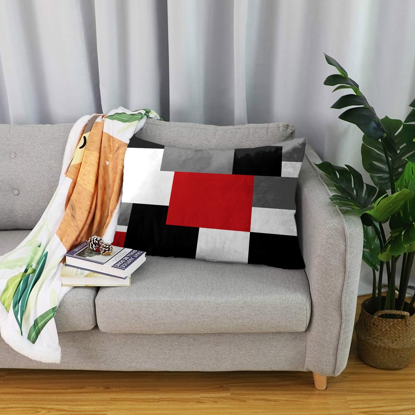 Emvency Set of 2 Red Black and Grey Throw Pillow Covers Geometric Modern Abstract Painting Decorative Pillow Cases Home Decor Standard Rectangle 12x20 Inches Pillowcases