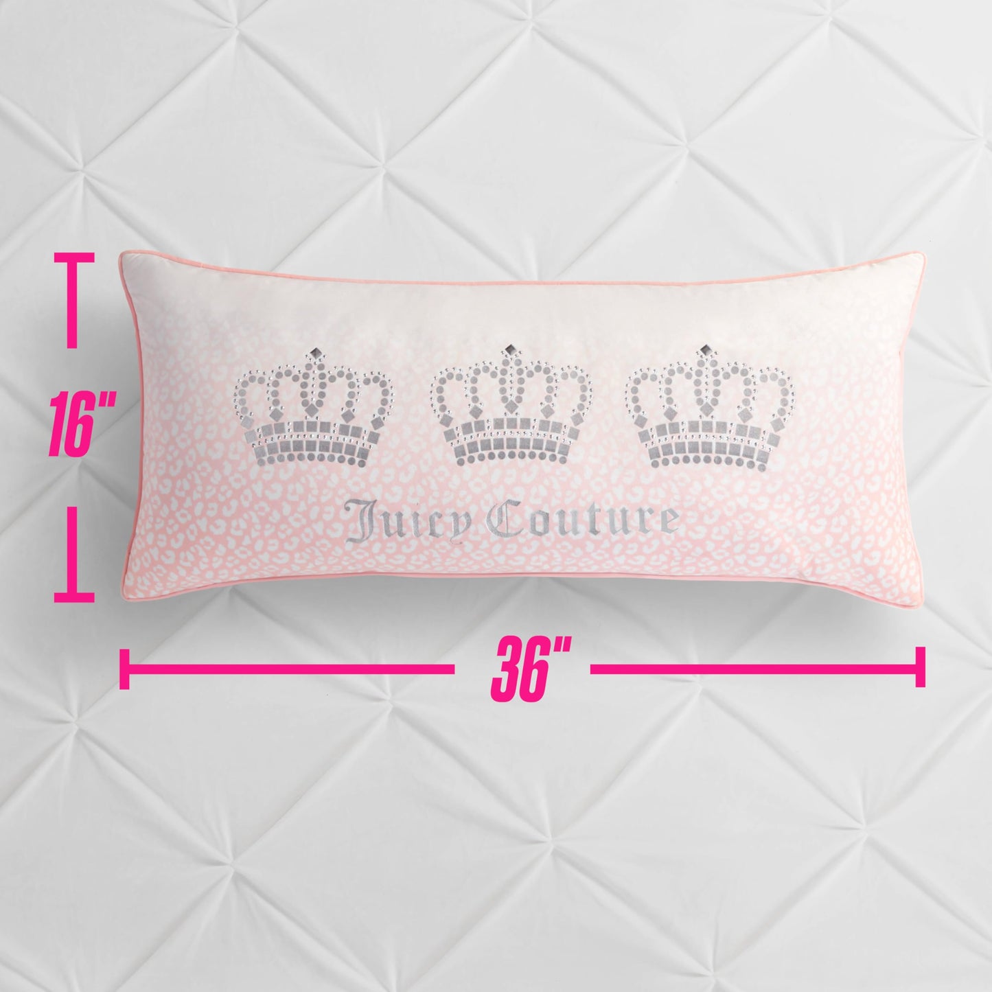 Juicy Couture Royal Crowns 16" x 36" Decorative Pillow, Light Pink Leopard