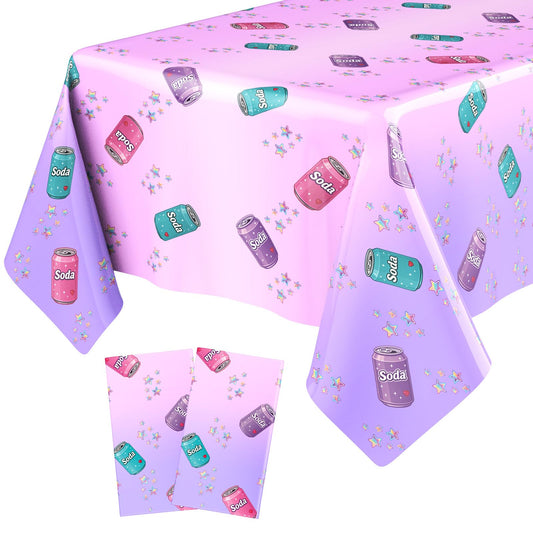 Gilprop 2 Pcs Kpop Themed Soda Bottle Birthday Party Decorations Plastic Cute Birthday Tablecloth 108 x 54 Inches Disposable Rectangle Tablecover for Boys Girls Kids Baby Shower Party Supplies