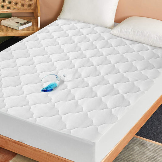 Twin Mattress Pad Waterproof Mattress Protector, Quilted Twin Size Mattress Cover Fitted for Kids, Deep Pocket Mattress Protector Up to 14 inches, White (Cover Only)