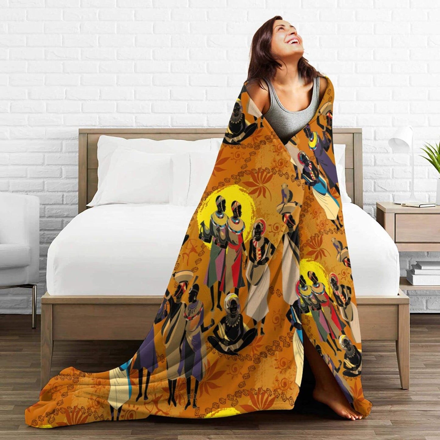 Abucaky Black Women Fleece Throw Blanket Ultra Soft Cozy Ethnic African American Decorative Flannel Blanket for Home Bed Couch Chair Travel 50x40in