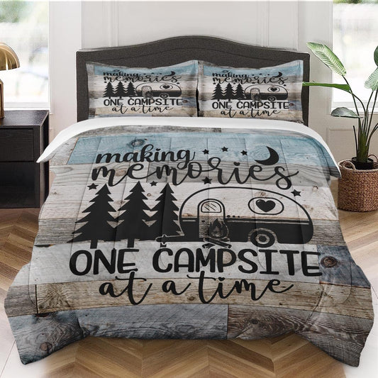 WeCozy Queen Size Comforter Set with 2 Pillowcases, Inspirational Vintage Winter Retro Camp Soft 3 Pcs Bedding Set for Kids and Adults Bedroom Bed Decor