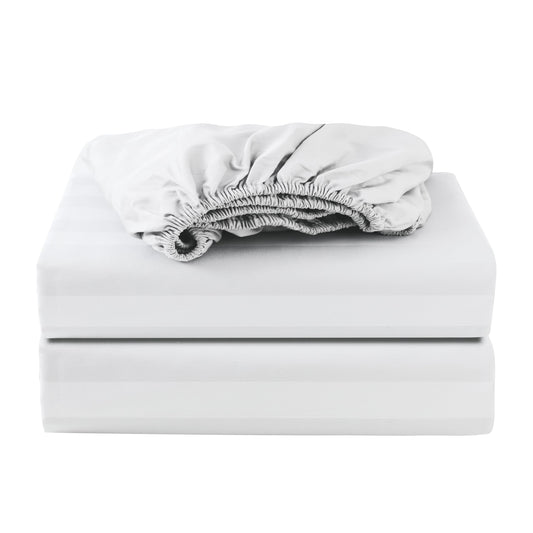 2 Pack Queen Fitted Sheets Only, 100% Egyptian Cotton, Super Soft 600 Thread Count Sateen, 16" Deep Pocket Bottom Sheets, Breathable Hotel Quality, Durable All-Around Elastic, Striped White