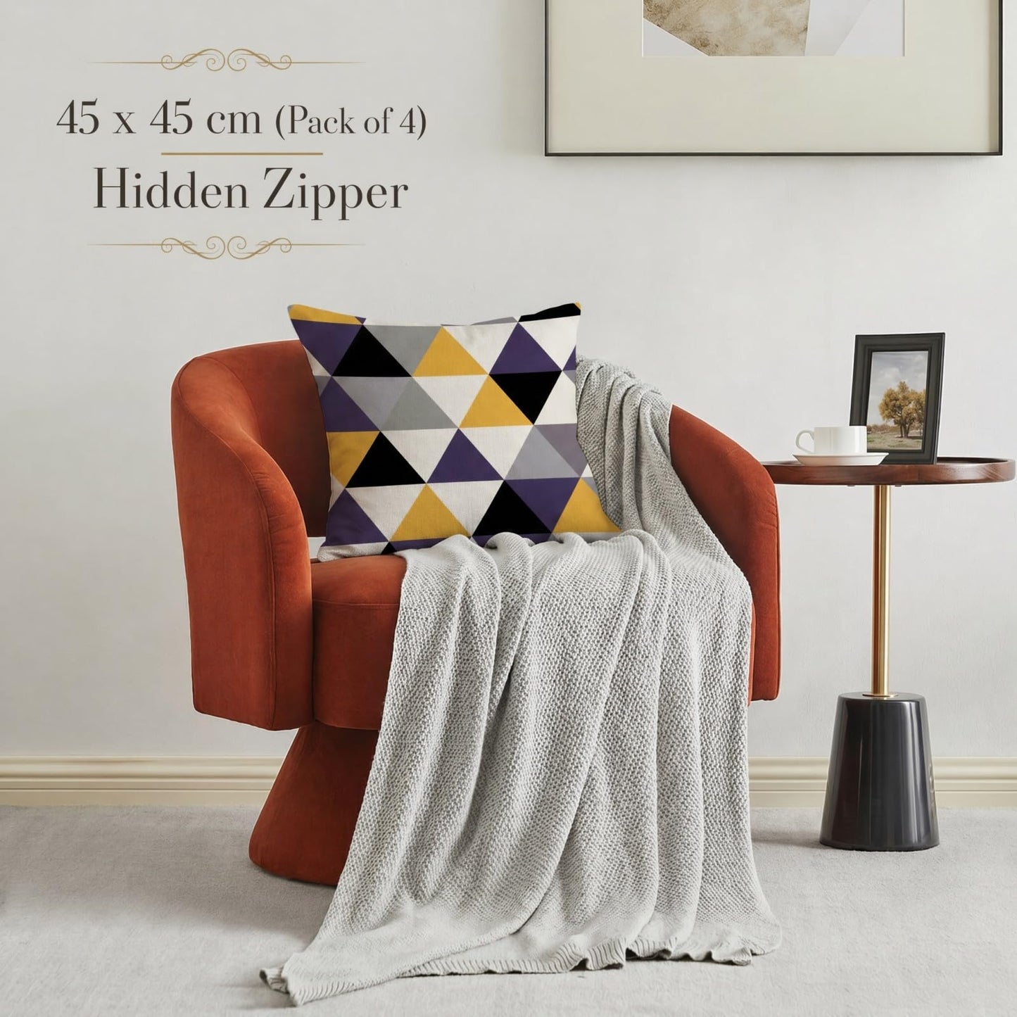 YUNNKEEY Pillow Covers 18x18 Set of 4, Modern Sofa Throw Pillow Cover, Decorative Home Outdoor Linen Fabric Geometric Pillow Case for Couch Bed Car 45x45cm, Yellow
