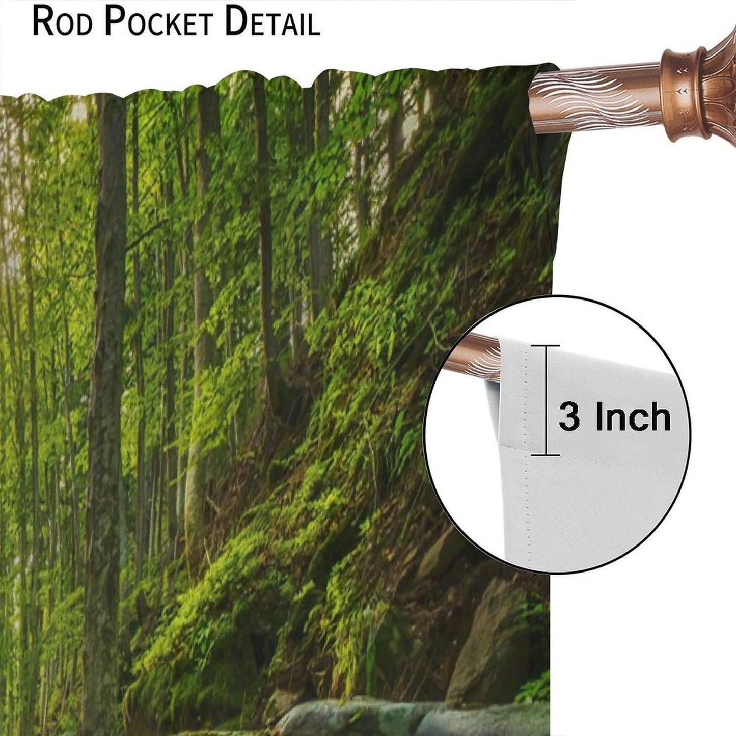 AuiMzoo Waterfall Forest Blackout Curtains Woodland Stream Forest Natural Scenery Bedroom, Living Room, Kitchen, Office Window Treatments42X45 Inch