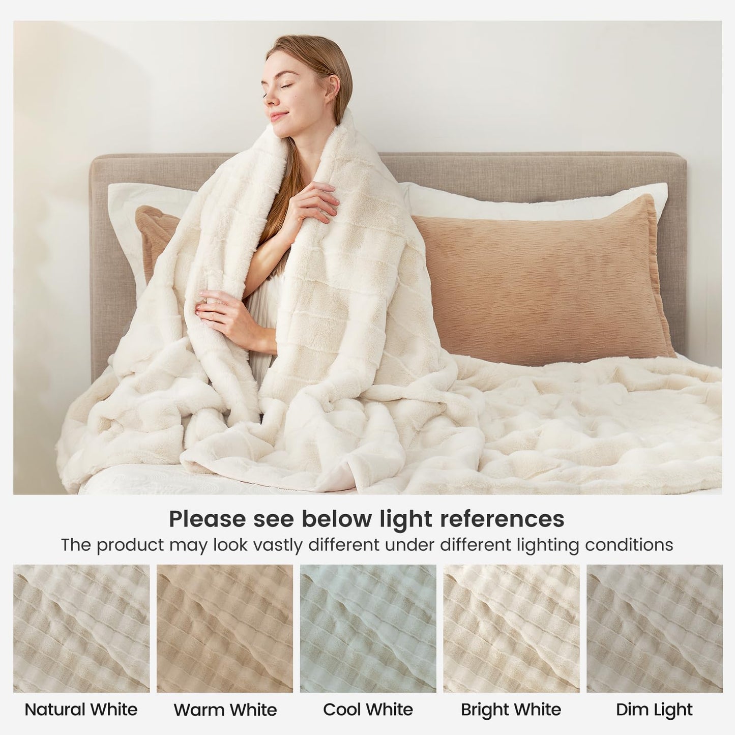 Cozy Bliss Fluffy Faux Fur Throw Blanket for Couch,Warm Cozy Soft Cream White Throw Blankets for Sofa Bed Living Room,50x60 Inches