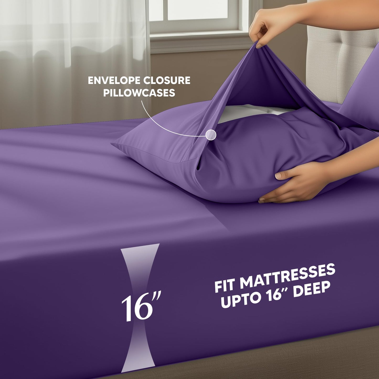 Utopia Bedding Queen Size Sheet Set – 4 Piece Bed Sheets, Soft and Breathable Microfiber, Includes 1 Fitted Sheet, 1 Flat Sheet and 2 Pillowcases – Oeko Tex (Eggplant)