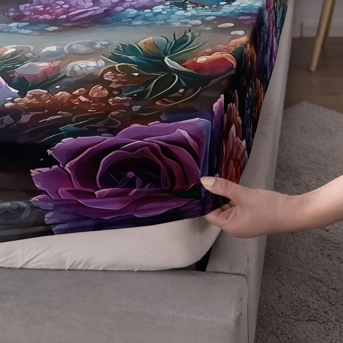 HOSIMA Sea Turtle Twin Fitted Sheet for Boys Room Decor,Blue Sea Turtle Srrounded by Flowers Pearl Print Coastal Bedding,Ocean Themed Bedding for Teens Girls,1 Fitted Sheet+2 Pillowcases.