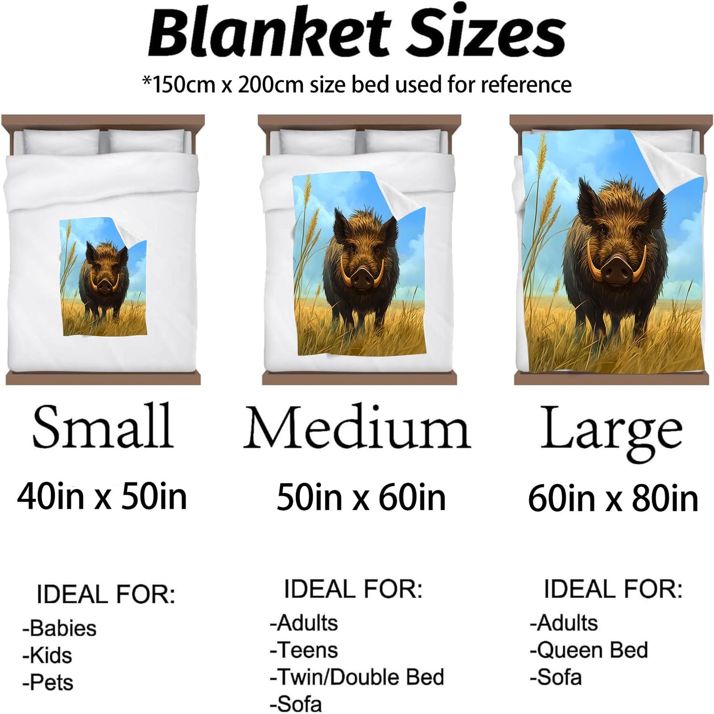 Kibue Prairie Wild Boar Blanket, Soft Warm Cozy Flannel Throw - Plush Lightweight Blankets for Travel, Decor, Bedroom, Office - Ideal Gifts for Adults Kids Women Men 60"×50"