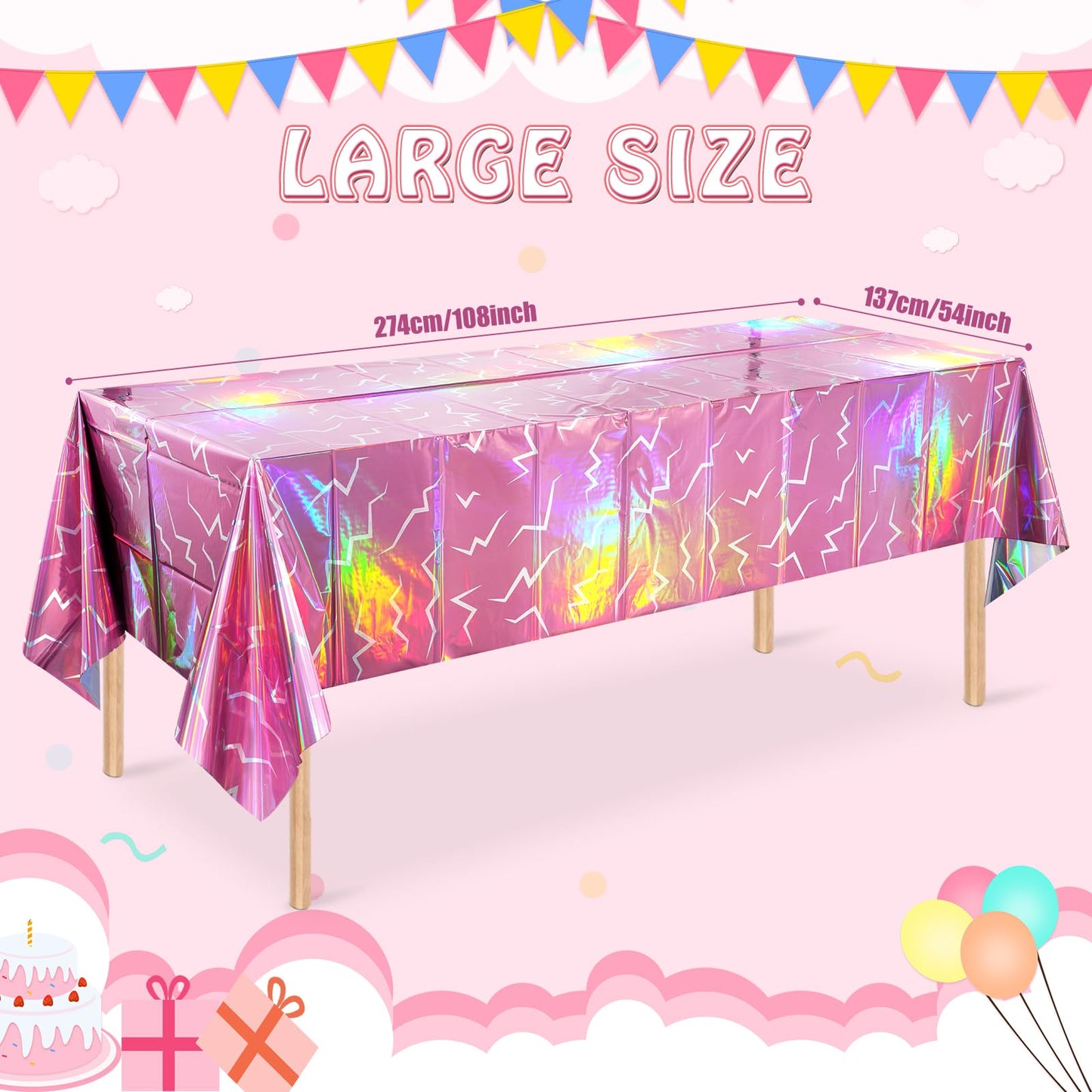 2 Pack Iridescent Pink and Purple Kpop Plastic Tablecloth 54x108 Inch, Holographic Laser Disposable Table Cover, Rectangle Pink and Purple Table Cloth for Kpop Halloween Birthday Party Decorations