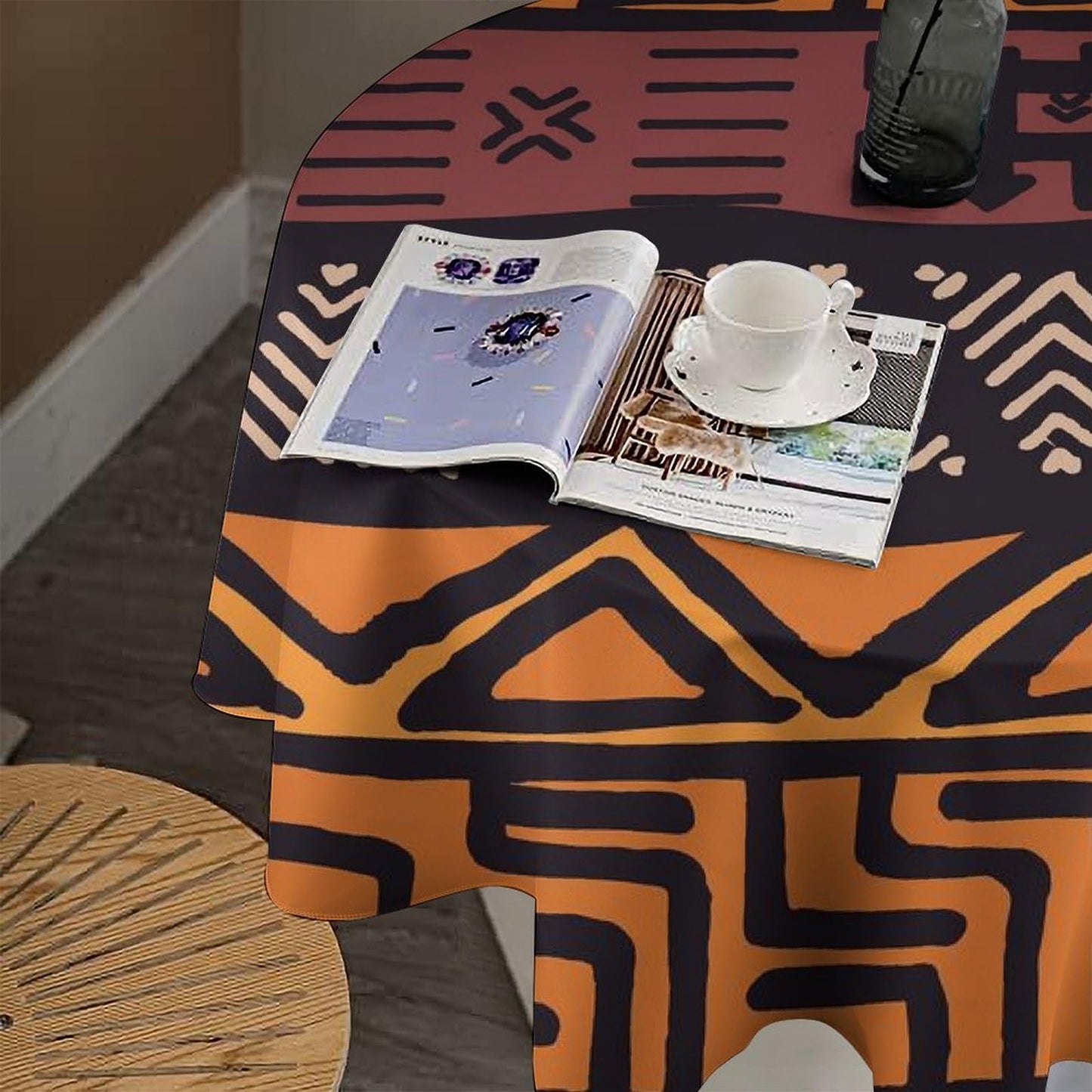 YSWOW African Mud Cloth Tablecloth, Tribal Ethnic Boho Geometric Art Printed Print Stain Washable Table Resistant for Kitchen Dinning Outdoor Picnic Party Round 36x36in