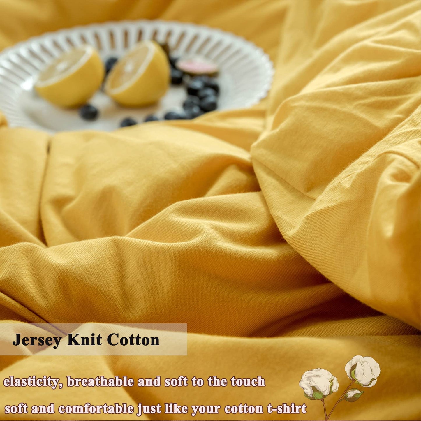 VM VOUGEMARKET Jersey Knit Cotton Bedding Duvet Cover Queen,Yellow T-Shirt Cotton Down Comforter Cover Set,Super Soft Men Women Modern Bedding Set-Queen,Gold