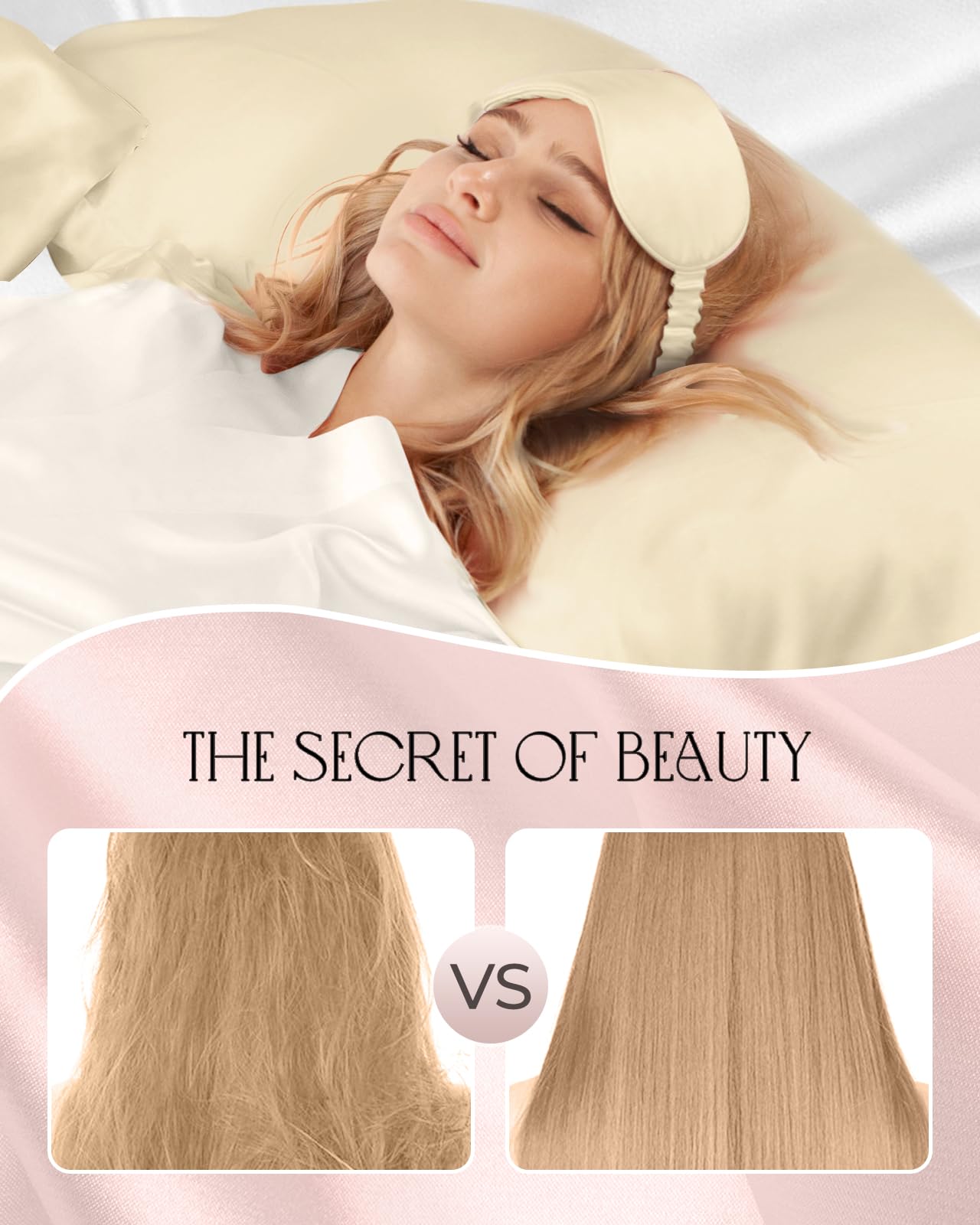 Miss Adola Mulberry Silk Pillowcase Set - 1 Pc Silk Pillowcase with Eye Mask & Scrunchie, Soft Standard 20"x26" Pillow Case for Hair and Skin, Sleeping Gift for Women, Champagne Gold