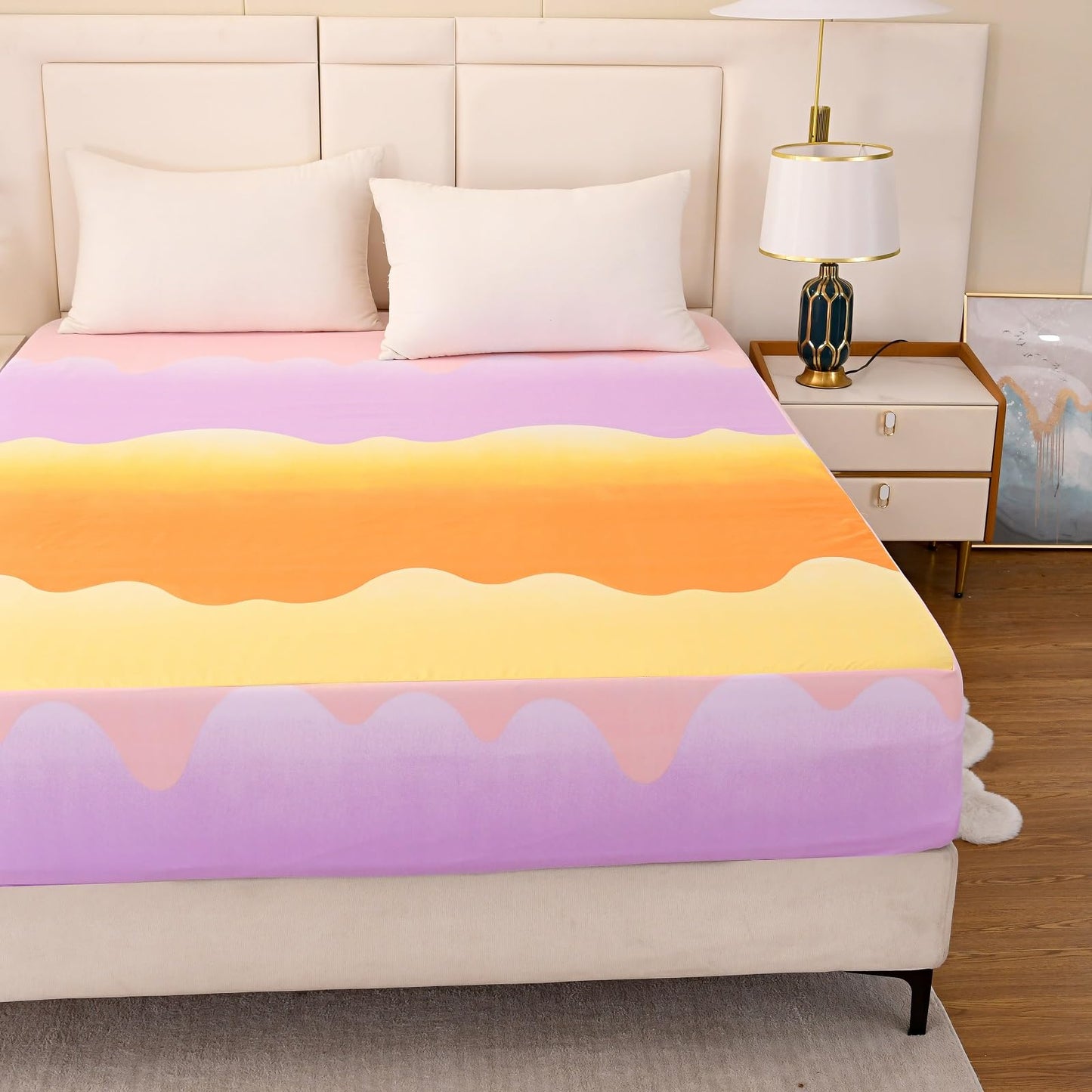 NATURETY Bedding Fitted Sheet with Deep Pocket,Thicken Printed Fabric Bed Sheets (Orange, Twin)