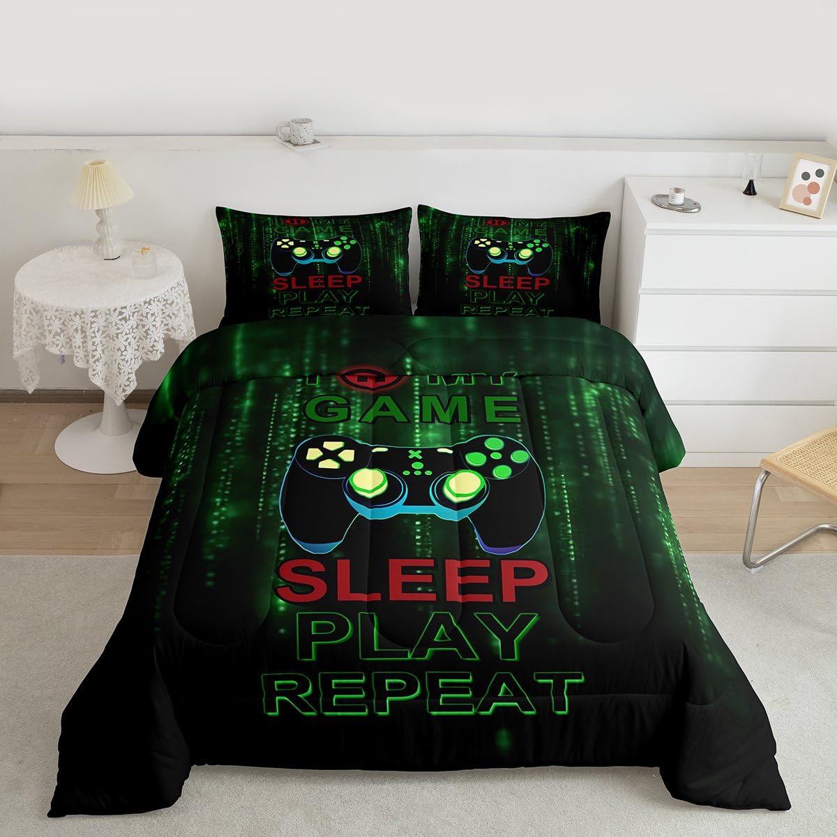 jejeloiu Gamer Comforter Set Twin Size Gaming Bedding Set for Kids Boys Girls Video Game Duvet Quilt Game Room Decor Bedroom Decor Microfiber 2 Pcs with 1 Pillow Cases