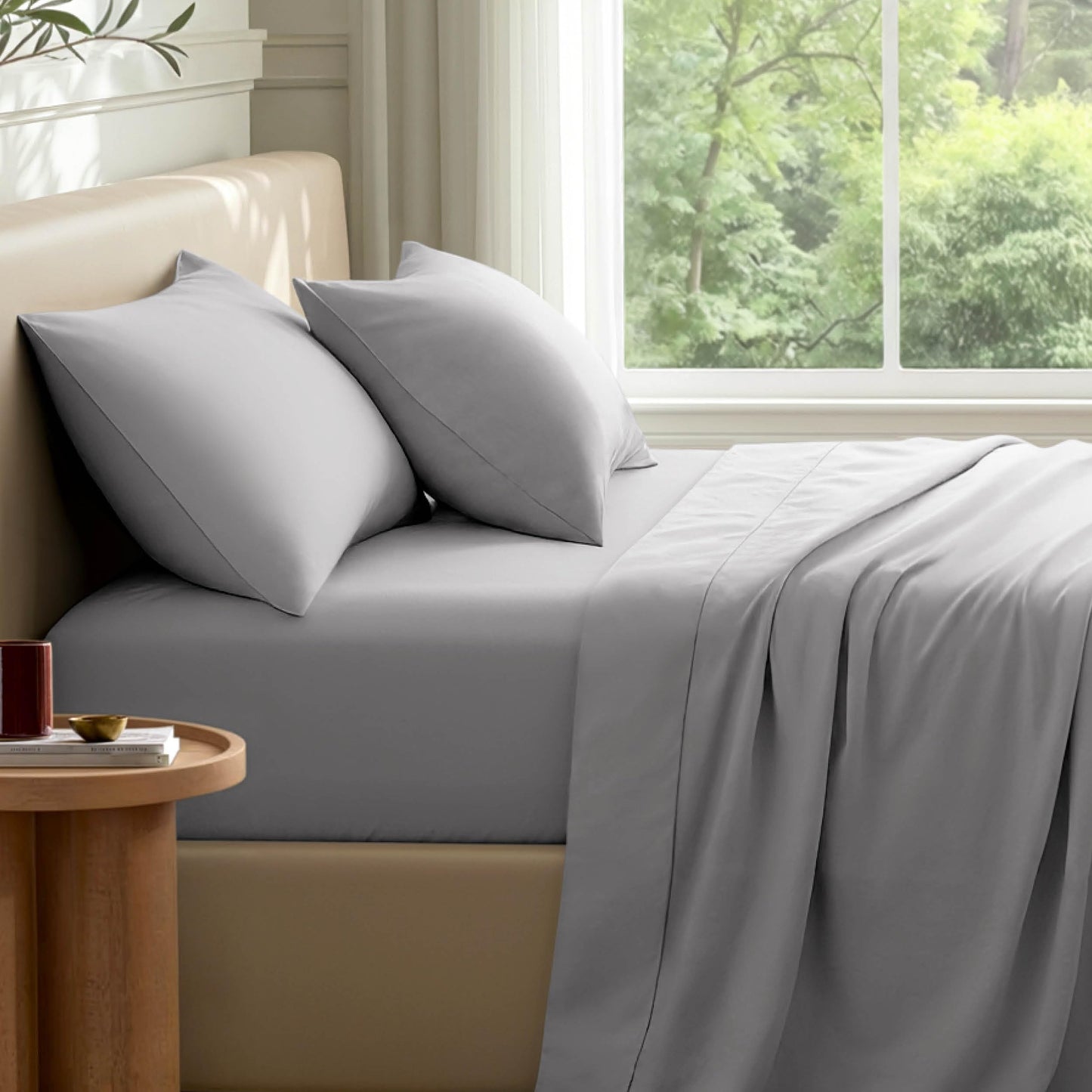 Bare Home Twin Sheet Set - Hotel Luxury - Deep Pockets - Double Brushed Microfiber for Softness - Easy Fit - 3 Piece Set - Bed Sheets with Envelope Pillowcases (Twin, Light Grey)
