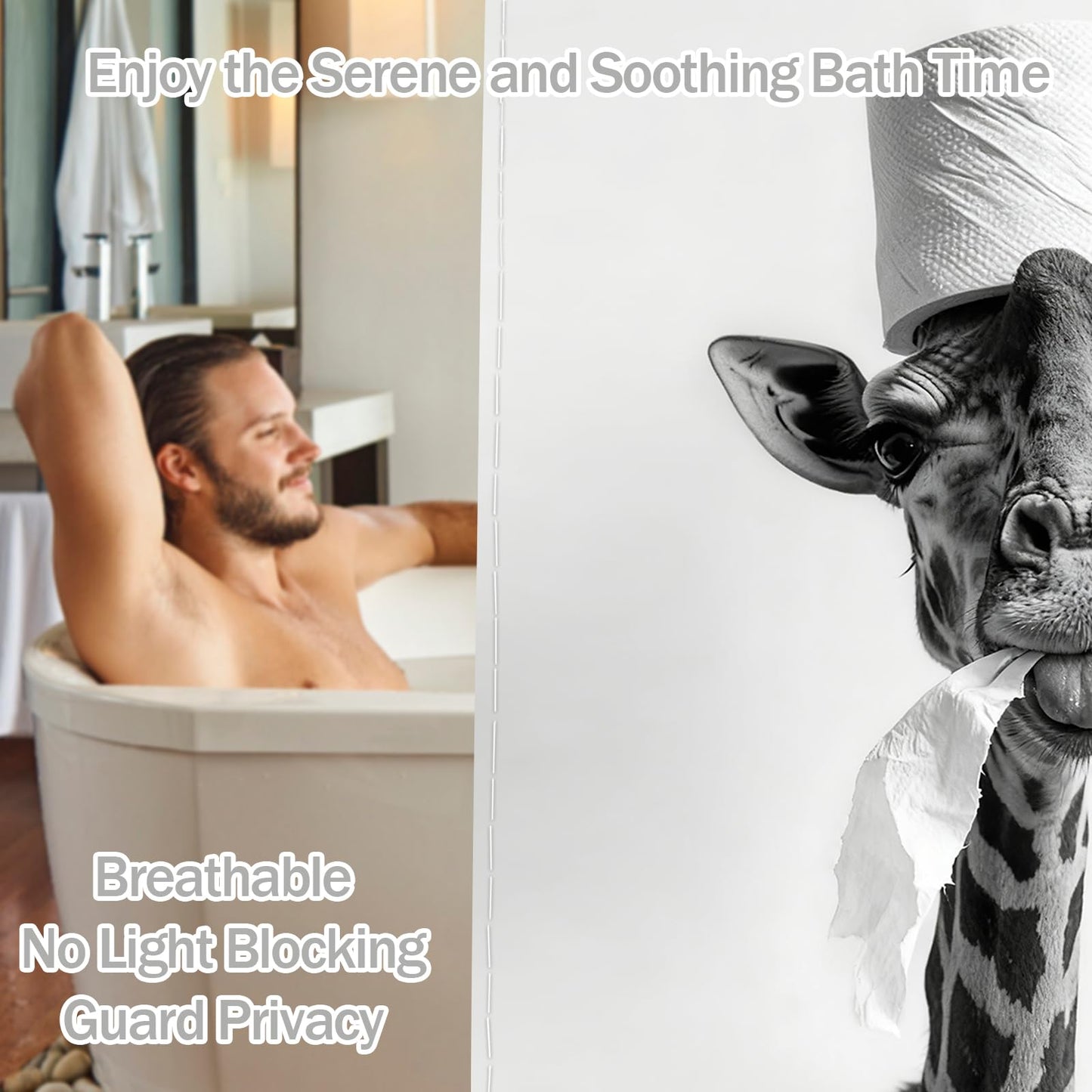 DLTAY Funny Giraffe Shower Curtain, Gray, 70x72 Inches