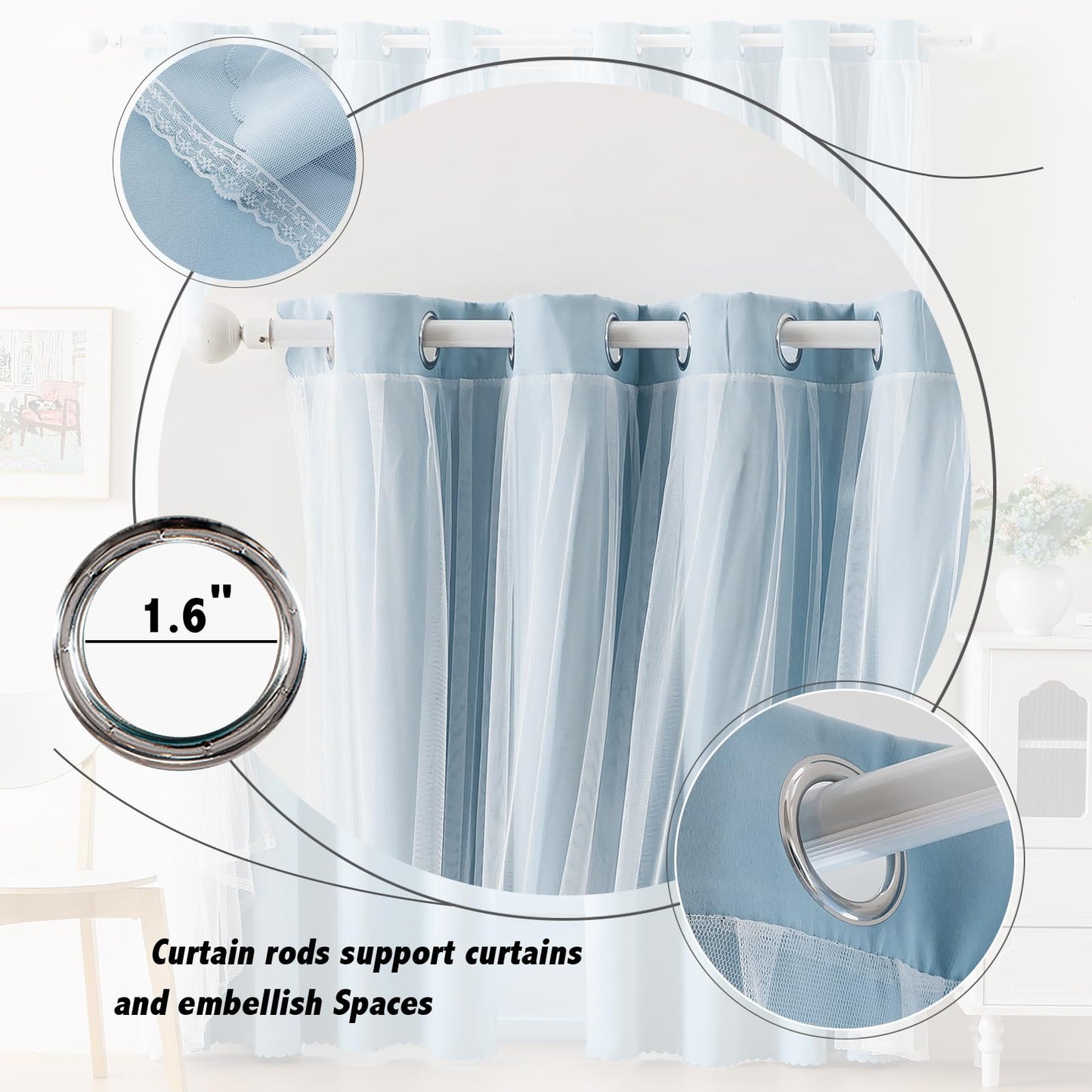 Anytime Home Curtains Blackout and Sheer Layered Solid Window Curtain Panel Pair with Grommet Top, 35Wx90L，Sky Blue