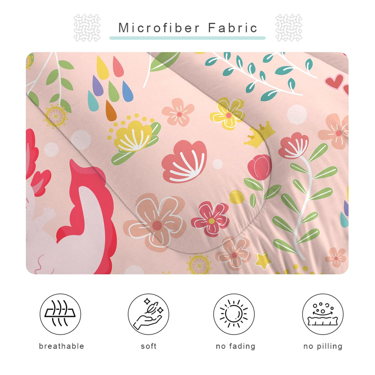 EDGZKO Axolotl Comforter Set Full Size Pink Floral Axolotl Bedding Sets for Kids Girls Teens Bedroom Cute Cartoon Flowers Bed Set 1 Comforter & 2 Pillowcases
