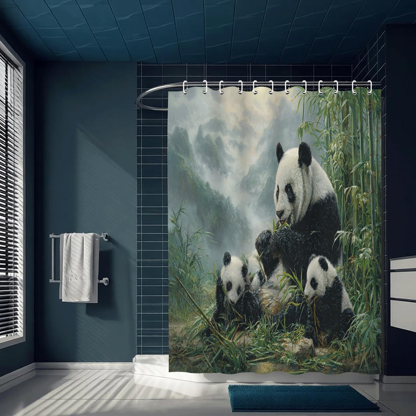 ZROLUW Giant Panda Shower Curtain Waterproof Soft Polyester Fabric 72" W x 72" L Bamboo Forest Animals Shower Curtains with Grommets Bathroom Accessories Decor