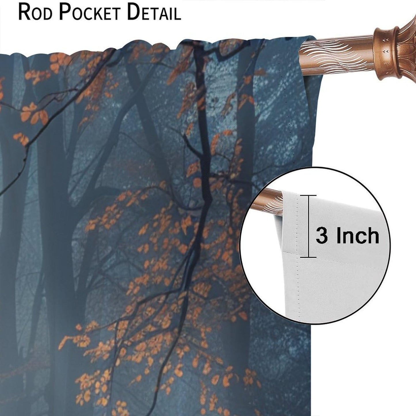 TOWINSFB Fog Forest Tree Blackout Curtains, Leaves Nature Landscape Botanical Home Decor Rod Pocket Window Drapes for Living Room Bedroom - 42" W x 63" L